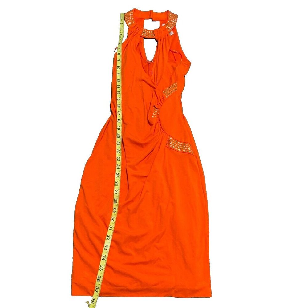 Cach Cache Y2k Dress Orange Halter Style Ruched W… - image 2